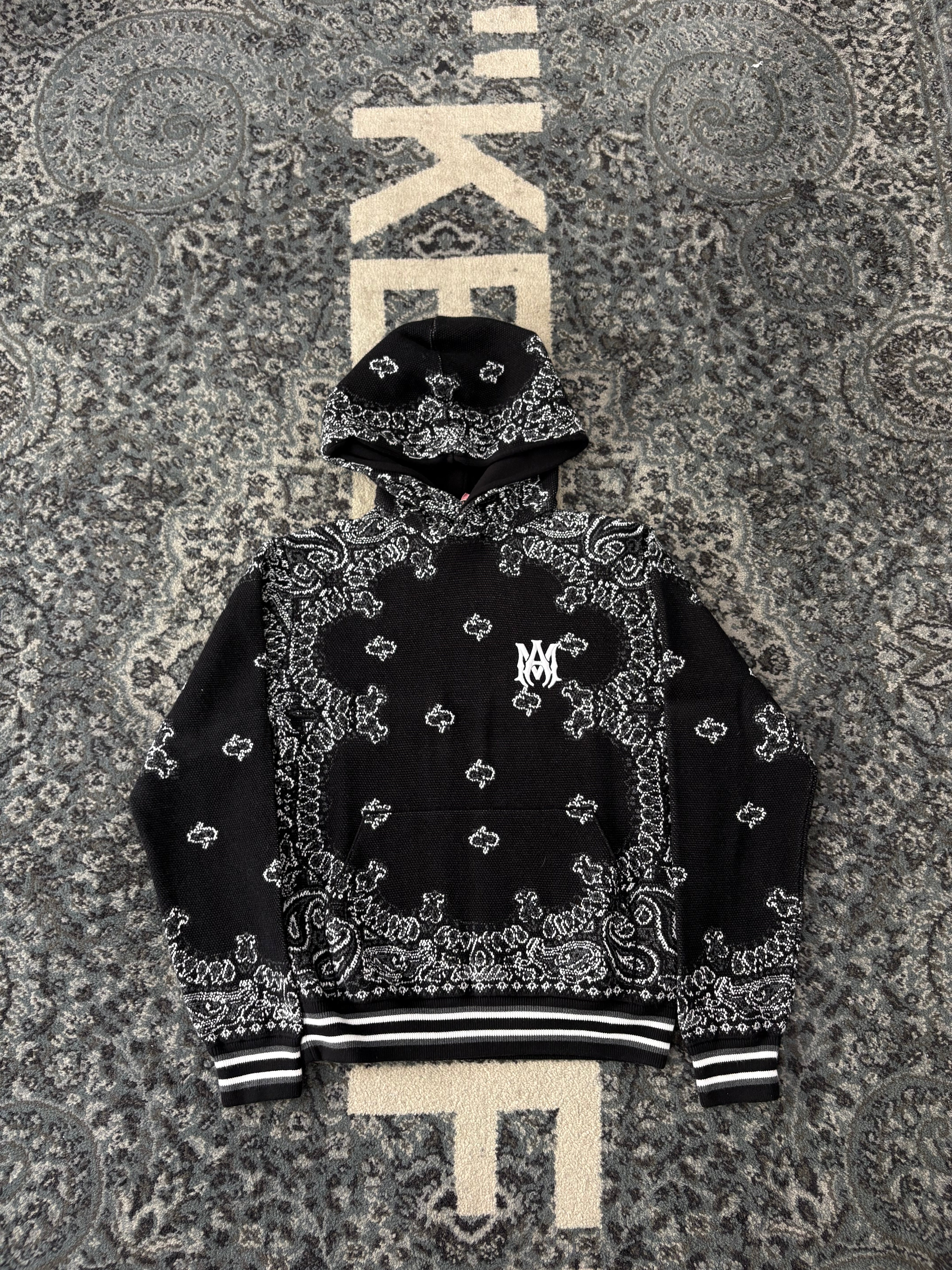 AMIRI bandana knit hoodie black S U – Stashed Goods