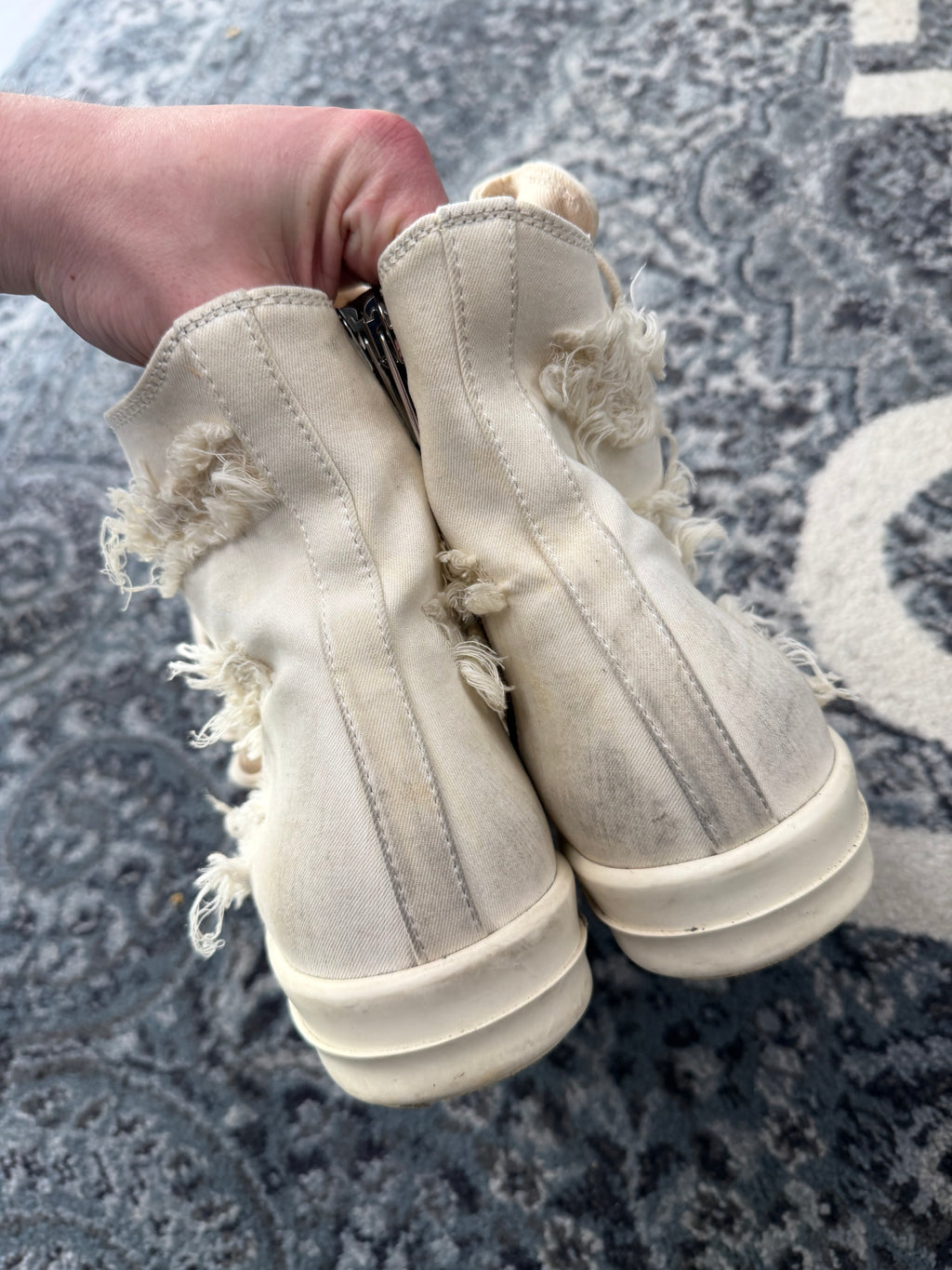 RICK OWENS distressed hightop sneakers white 41 (8M) NB U