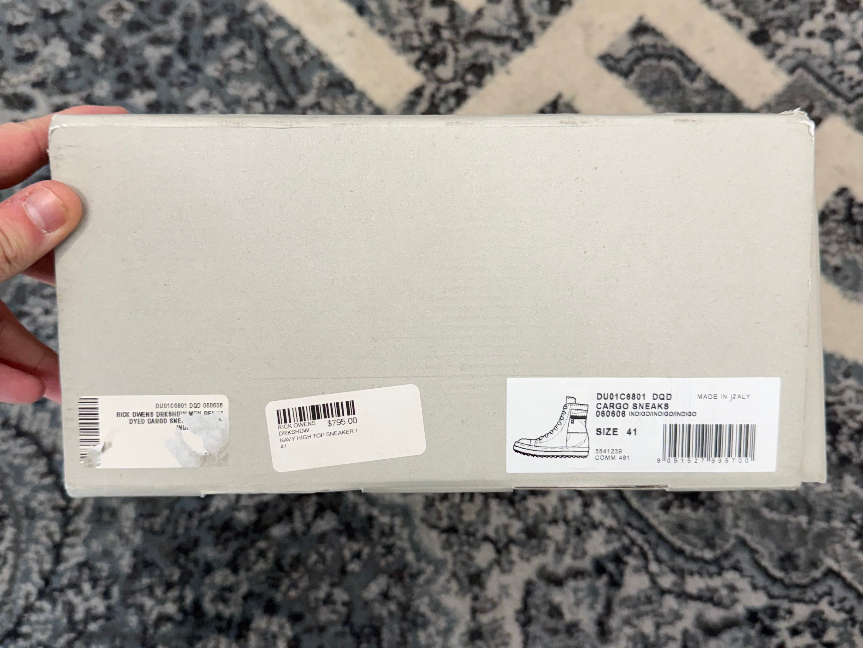 RICK OWENS DRKSHDW dyed cargo hightops blue 41 (8M) OG ALL DS