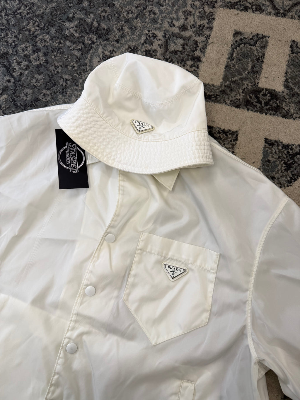 Prada Renylon Button Up Set W/bucket hat