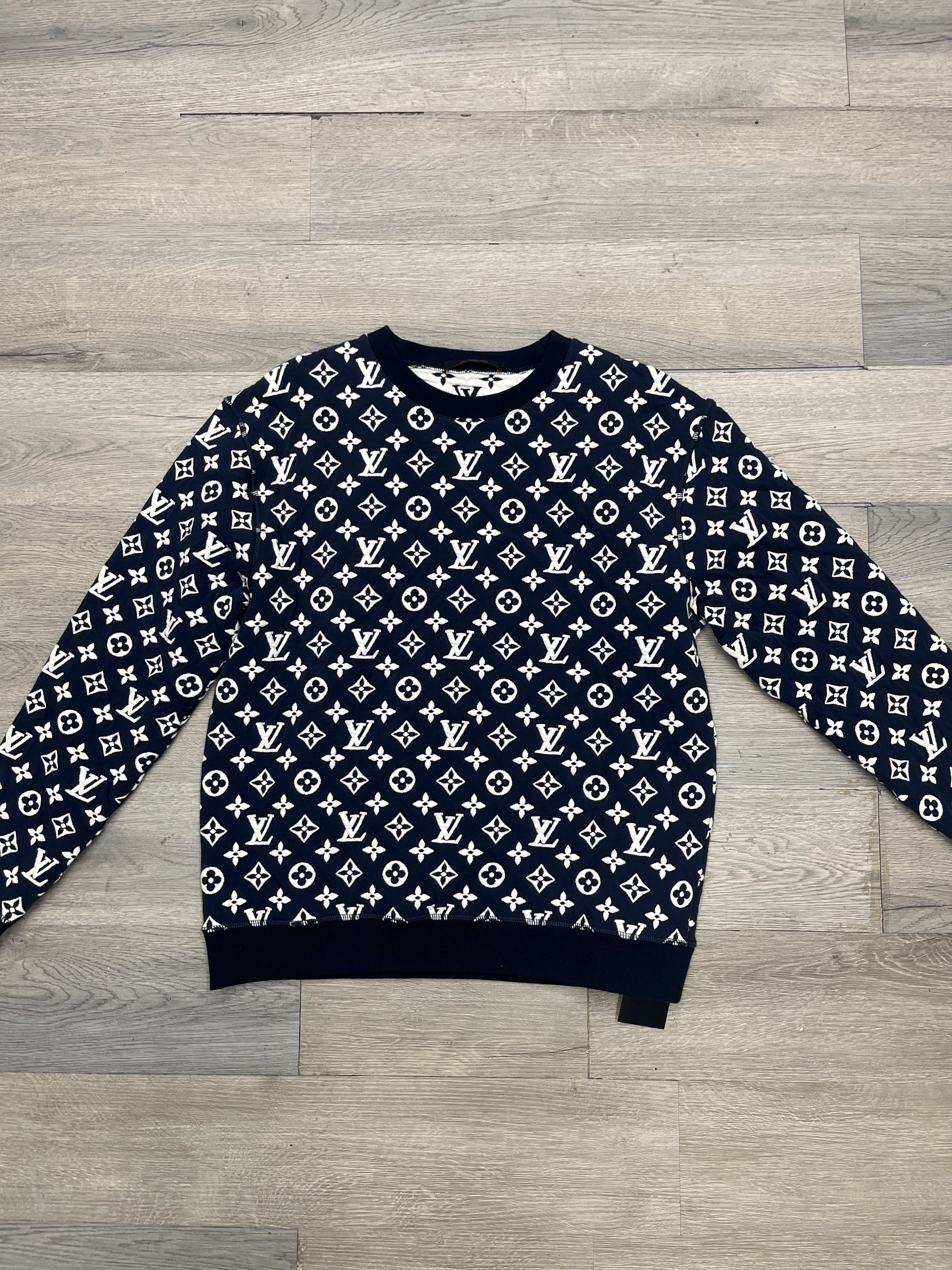 LV monogram jacquard crewneck navy L U