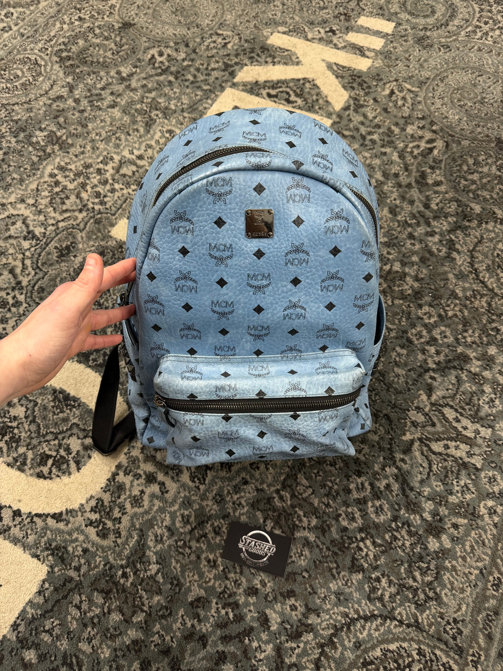 MCM visetos studded baby blue backpack OS U