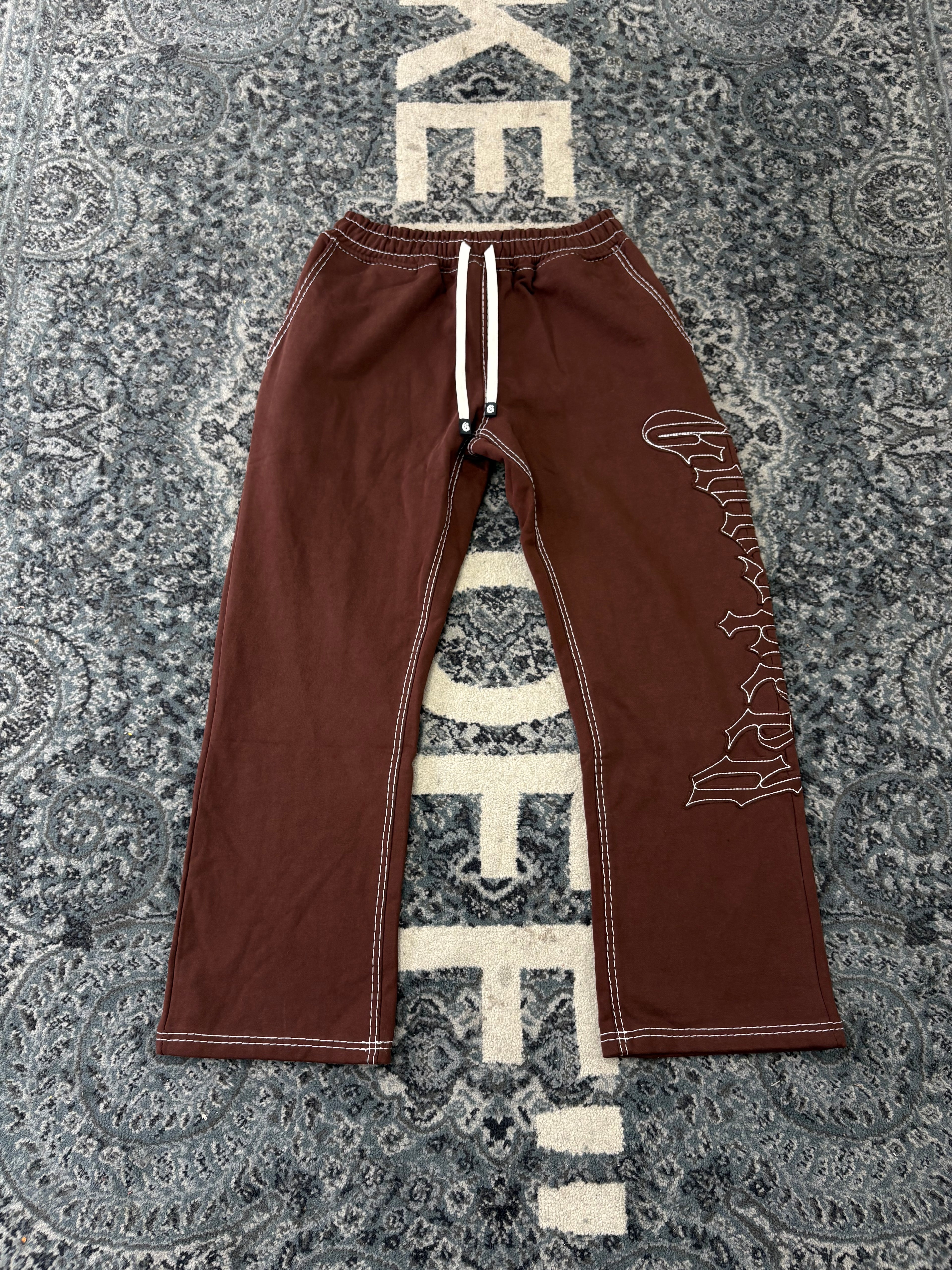 God Speed Spell Out Logo Brown Sweatpants Size L U