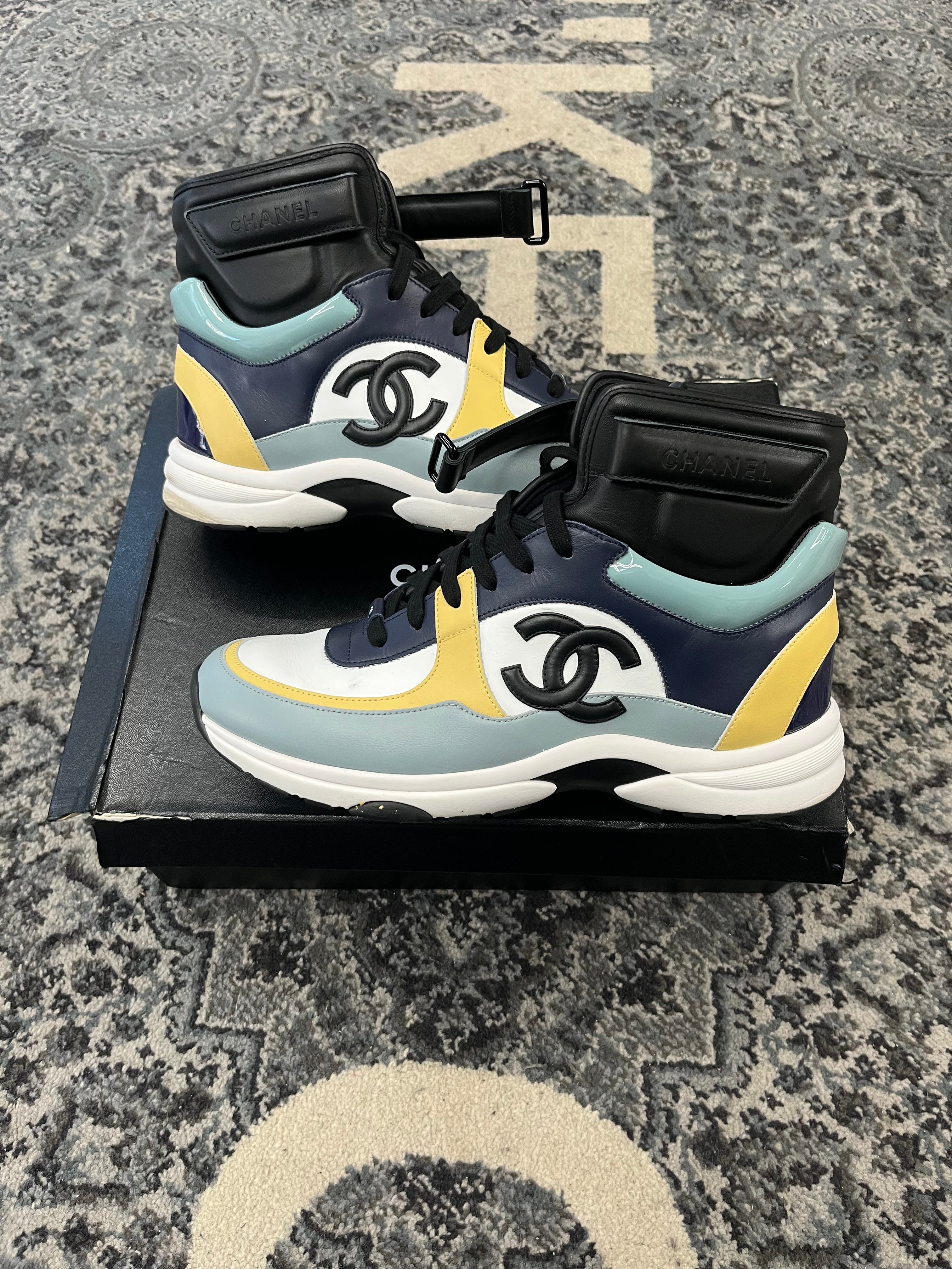 CHANEL cc hightop trainers blue/yellow 44 OG ALL U