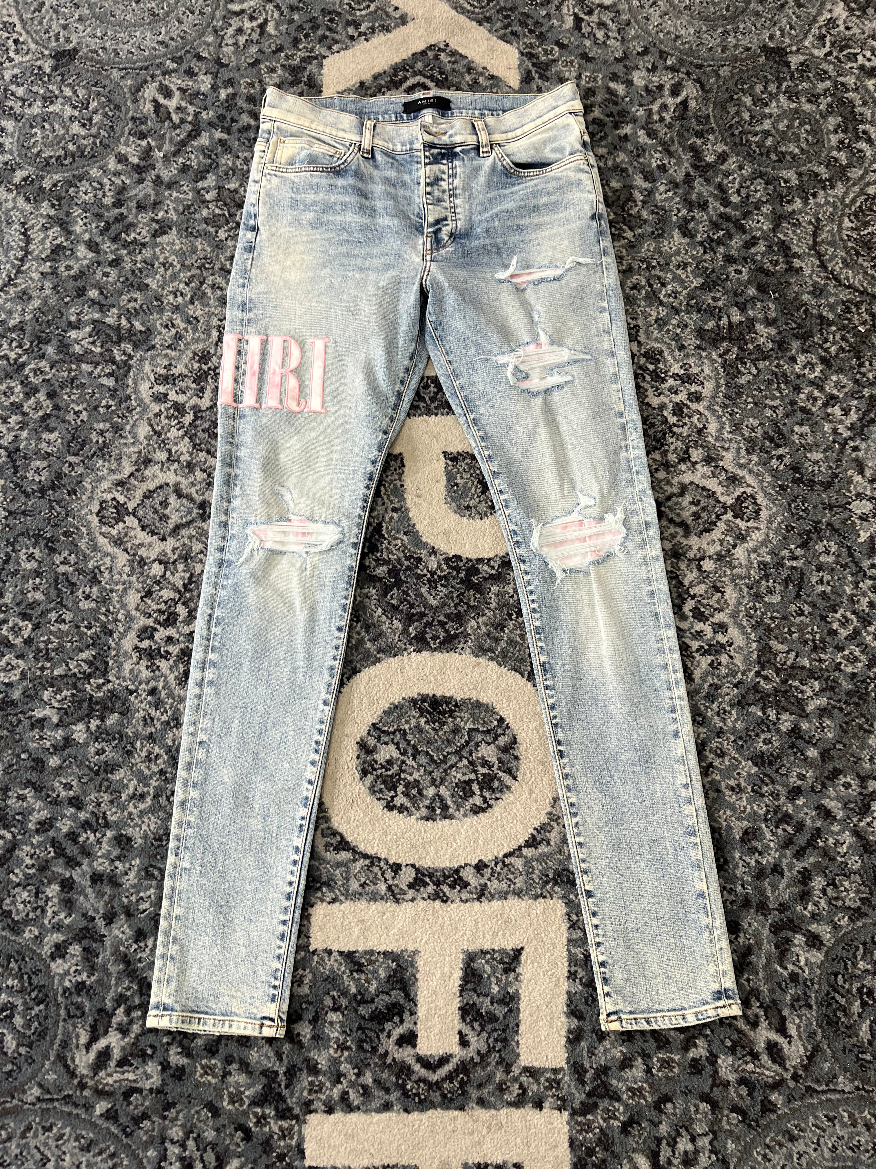 AMIRI pink side logo jeans dirty indigo 32 U
