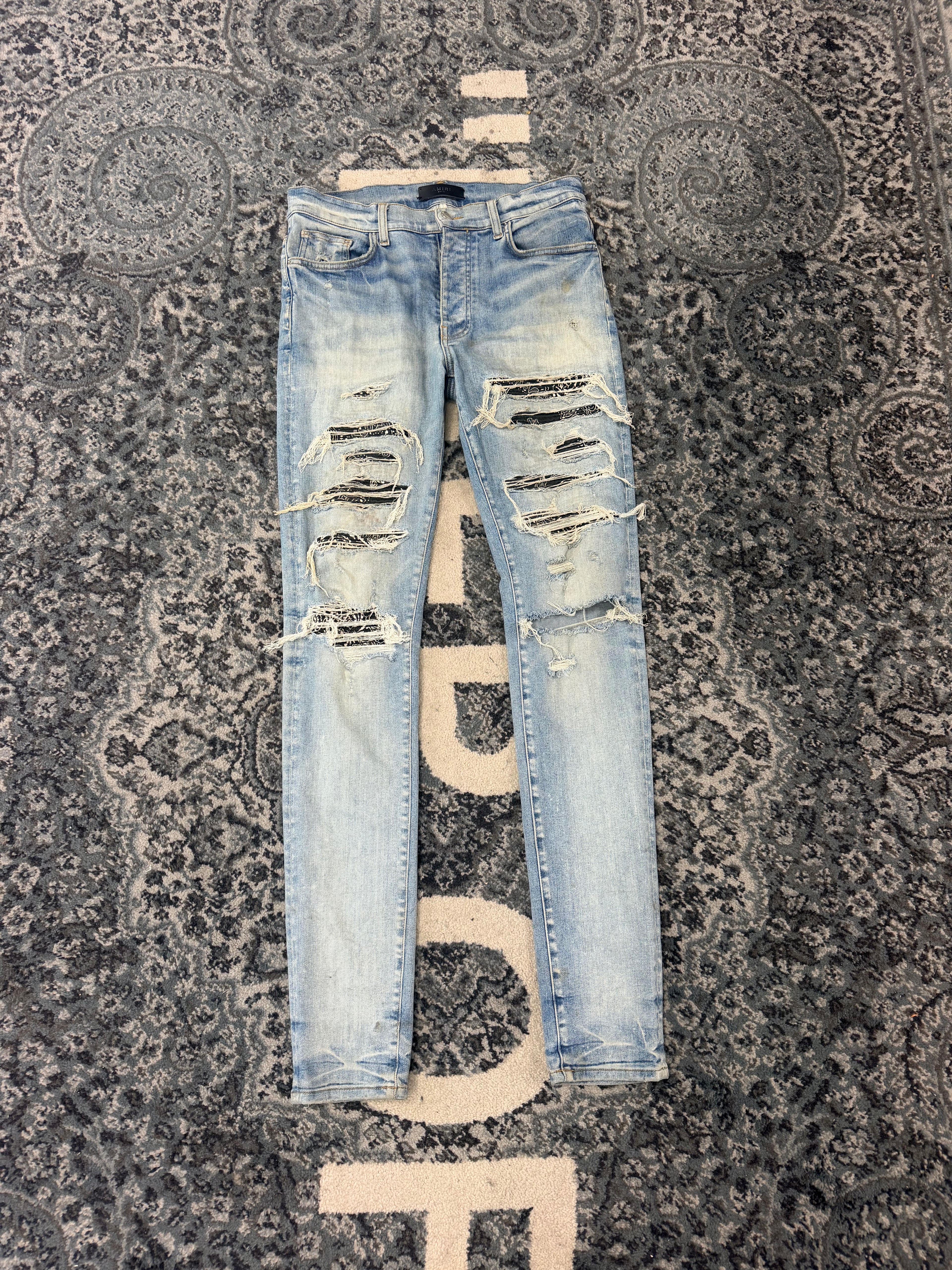 Amiri Black Paisley Thrasher Jeans Size 32 U