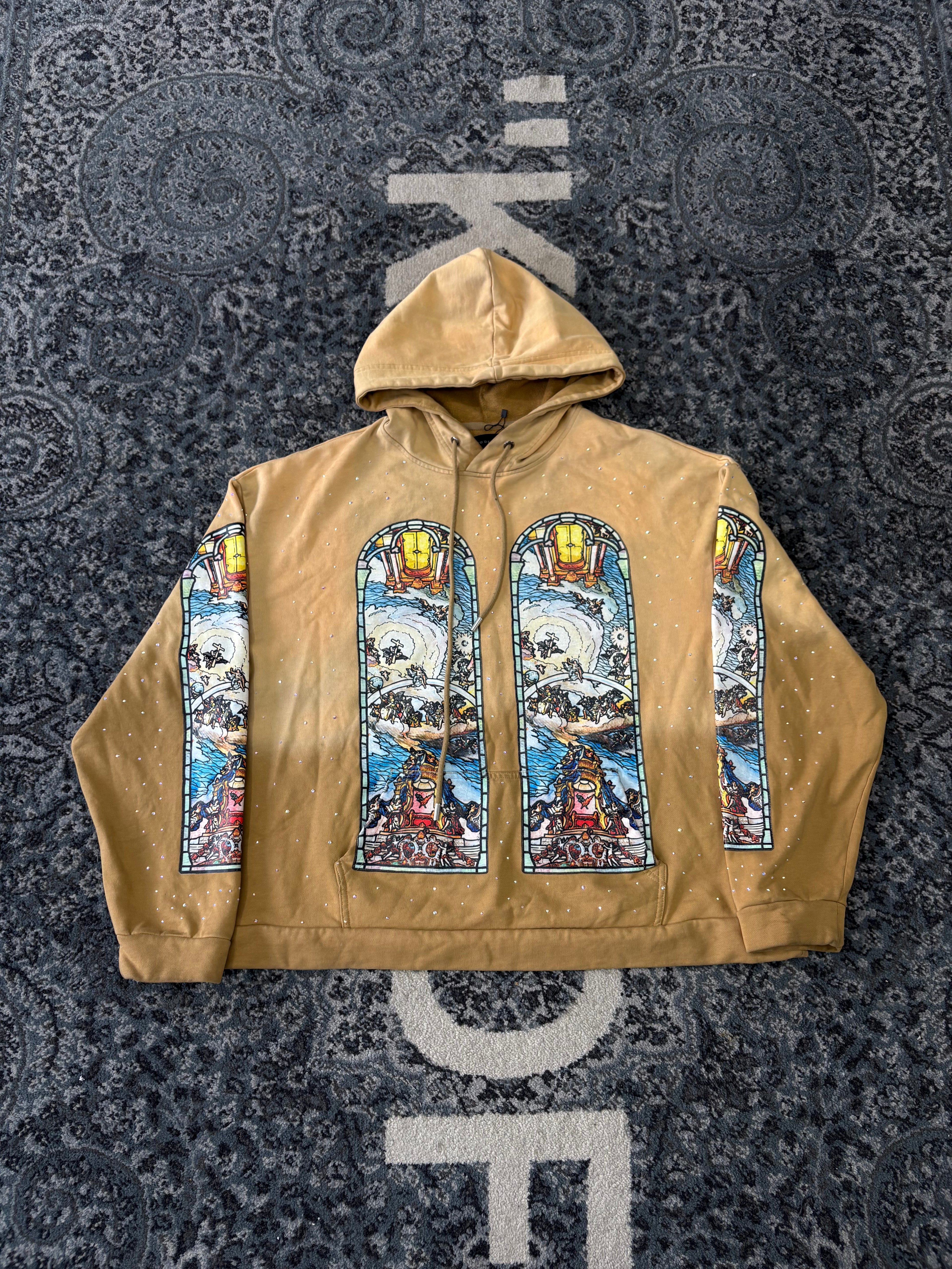 WHO DECIDES WAR sandy lane rhinestone hoodie tan L U