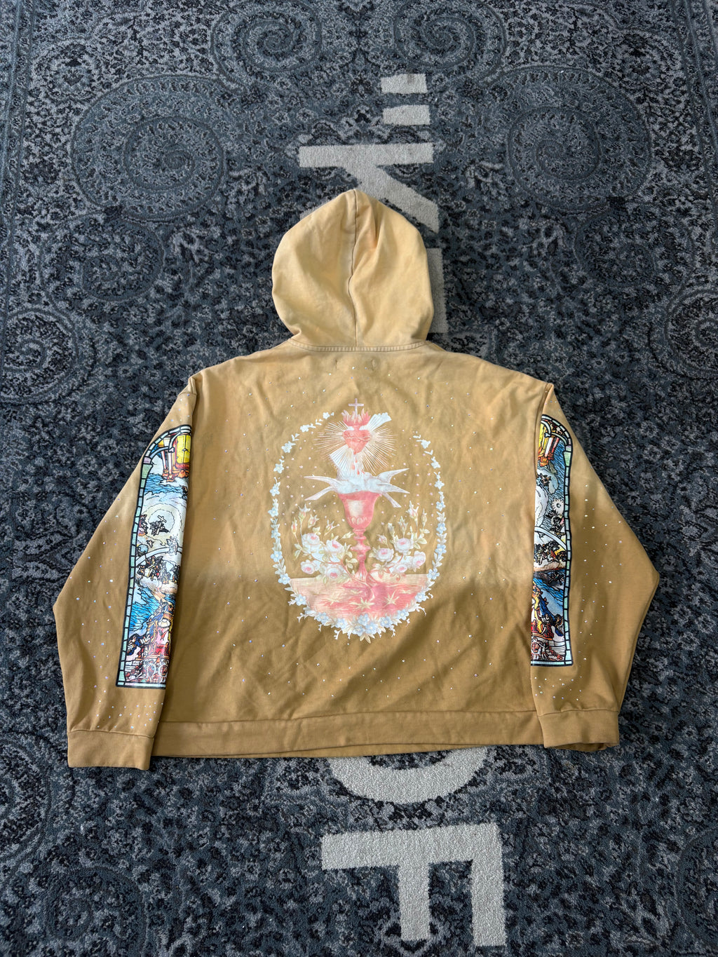 WHO DECIDES WAR sandy lane rhinestone hoodie tan L U