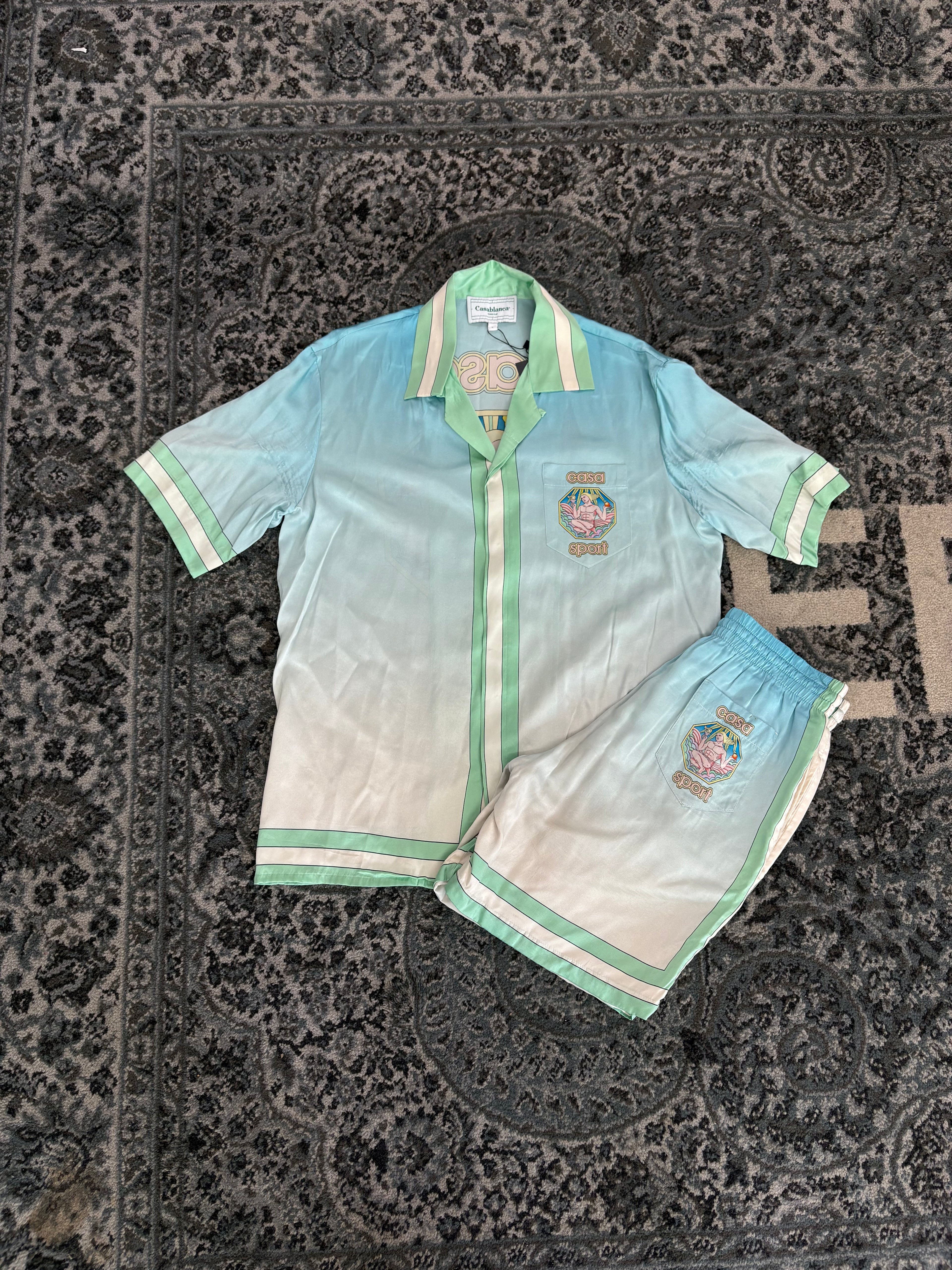 CASABLANCA silk set mint/white S U