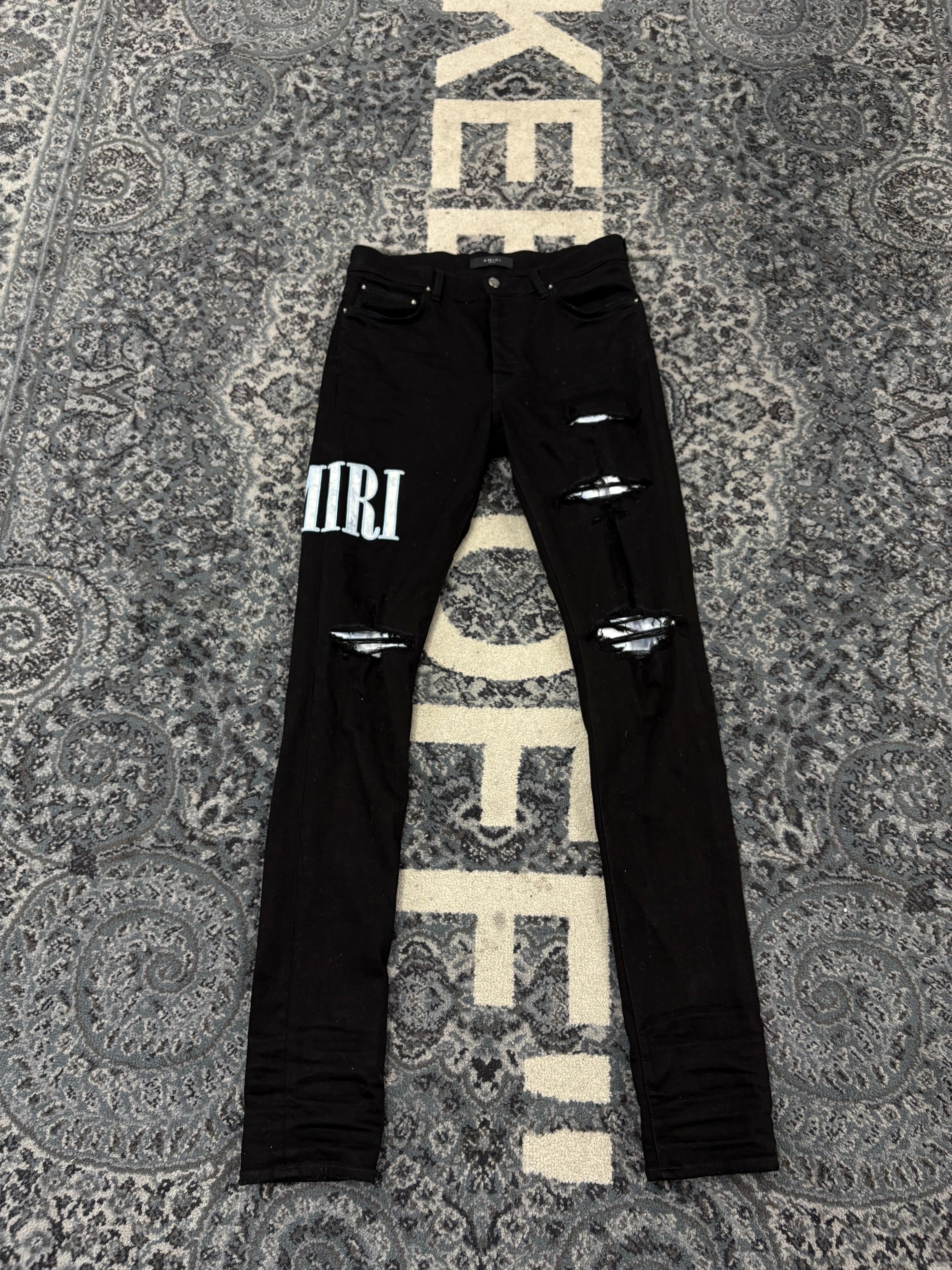 AMIRI tie-dye applique logo jeans black 32 U