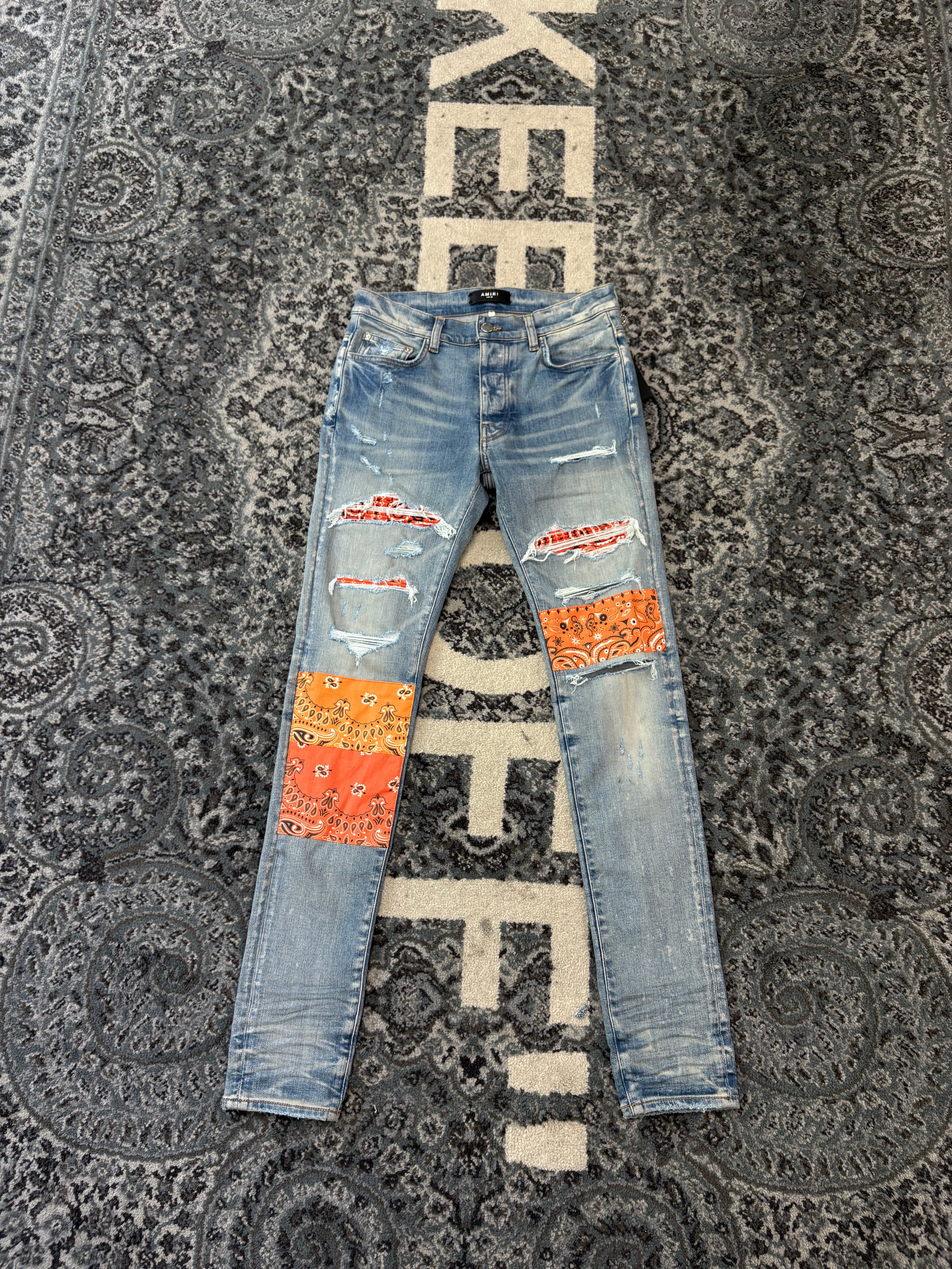 AMIRI orange art patch jeans indigo 30 DSWT