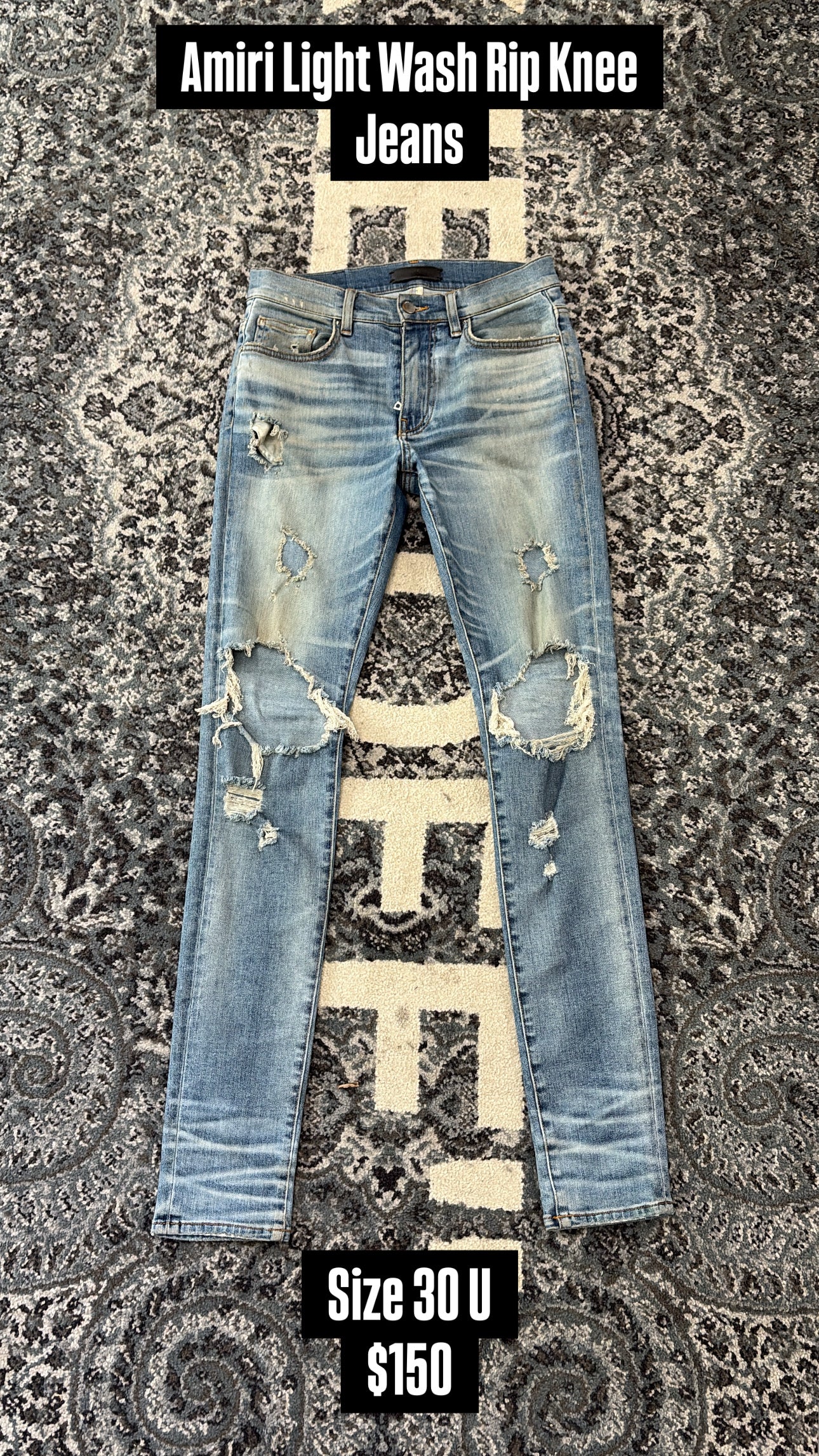 Amiri Light Wash Rip Knee Jeans Size 30 U